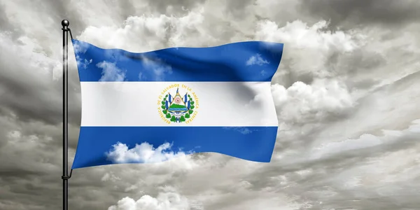 Salvador Tela Bandera Nacional Ondeando Sobre Hermoso Fondo Nublado —  Fotos de Stock