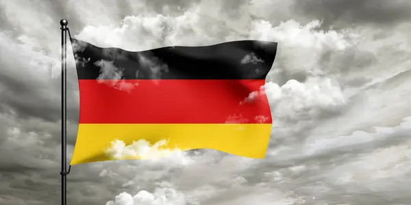 Tecido Pano Bandeira Nacional Alemanha Acenando Belo Fundo Nublado — Fotografia de Stock
