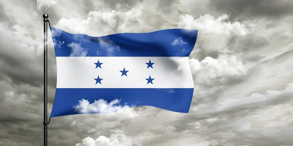 Tela Tela Bandera Nacional Honduras Ondeando Sobre Hermoso Fondo Nublado —  Fotos de Stock