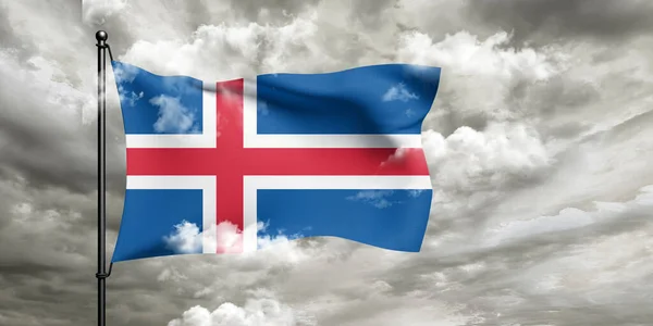 Islandia Tela Bandera Nacional Ondeando Sobre Hermoso Fondo Nublado — Foto de Stock
