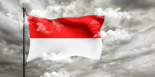Indonesien National Flagga Tyg Viftar Vackra Molnigt Bakgrund — Stockfoto