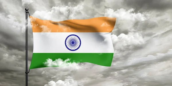 India Bandiera Nazionale Tessuto Sventolando Bella Nuvoloso Sfondo — Foto Stock