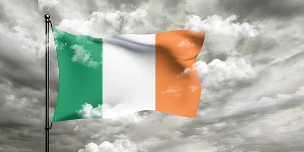 Irlanda Bandiera Nazionale Stoffa Tessuto Sventolando Bella Nuvoloso Sfondo — Foto Stock