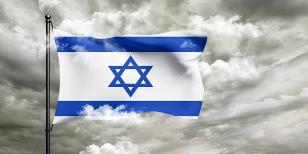 Ізраїльський Національний Прапор Тканина Махаючи Чудовим Хмарним Тлом — стокове фото