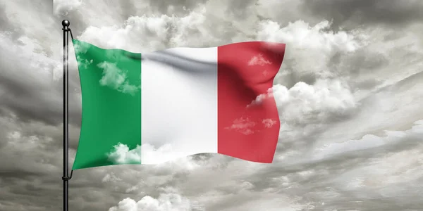 Ткань Национального Флага Италии Размахивая Красивом Облачном Фоне — стоковое фото