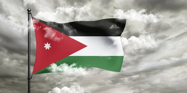 Jordan National Flag Cloth Fabric Waving Beautiful Cloudy Background — Stock Photo, Image