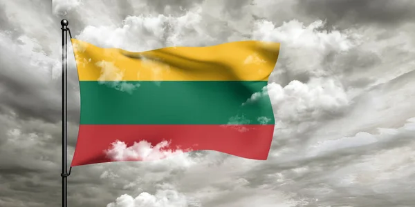 Lithuania National Flag Cloth Fabric Waving Beautiful Cloudy Background — Stock Photo, Image