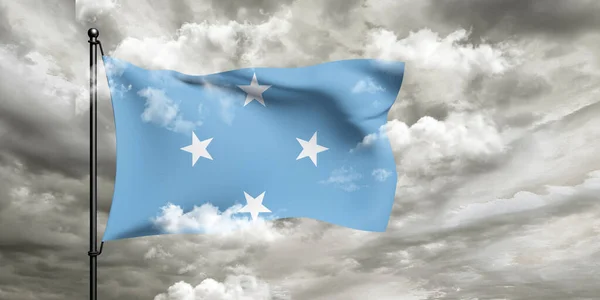 Micronesia Estados Federados Micronesia Tela Bandera Nacional Ondeando Sobre Hermoso — Foto de Stock