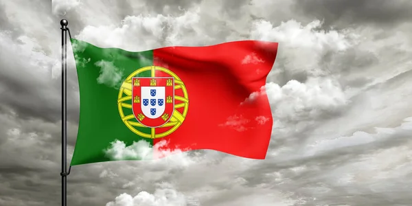 Португальська Національна Тканина Прапора Махає Чудовим Хмарним Тлом — стокове фото