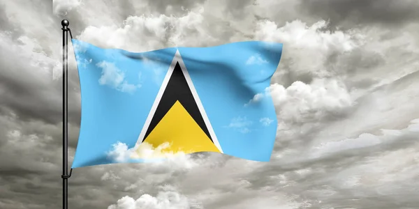 Saint Lucia Narodowa Tkanina Flagowa Macha Pięknym Tle Zachmurzone — Zdjęcie stockowe