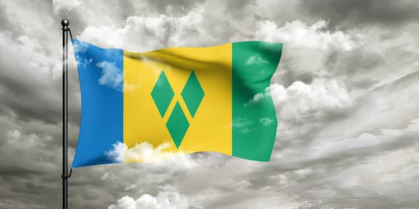 Saint Vincent Och Grenadinerna Nationella Flagga Tyg Viftar Vackra Molnigt — Stockfoto