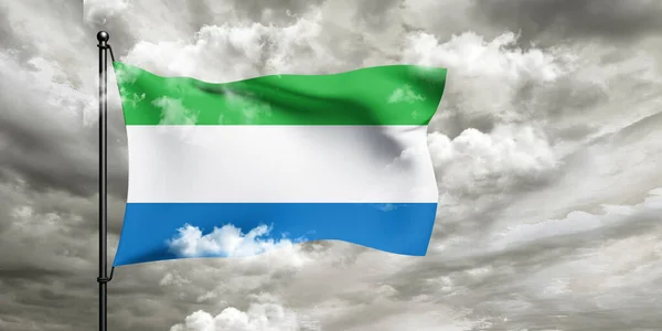 Sierra Leone Stoffa Bandiera Nazionale Tessuto Sventolando Bellissimo Sfondo Nuvoloso — Foto Stock