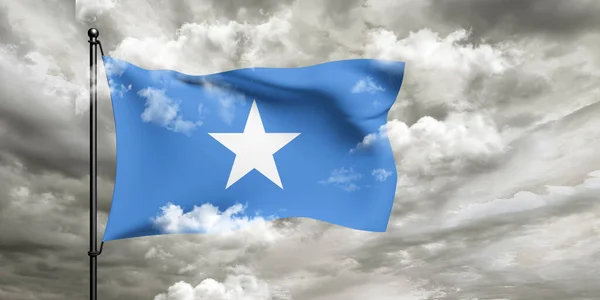 Somalië Nationale Vlag Doek Zwaaiend Mooie Bewolkte Achtergrond — Stockfoto