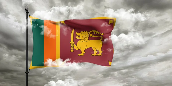 Державна Тканина Прапора Шрі Ланки Махаючи Чудовим Хмарним Тлом — стокове фото