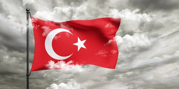 Turquía Tela Bandera Nacional Ondeando Sobre Hermoso Fondo Nublado — Foto de Stock