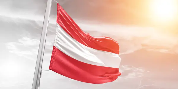 Rakousko Národní Vlajkové Tkaniny Vlnění Krásném Zakaleném Pozadí — Stock fotografie