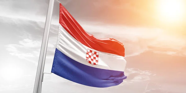 Croácia Tecido Pano Bandeira Nacional Acenando Bela Luz Sol Nublado — Fotografia de Stock