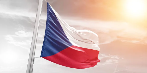 República Checa Tecido Pano Bandeira Nacional Acenando Bela Luz Sol — Fotografia de Stock
