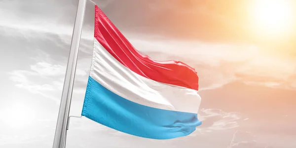 Luxembourg National Flag Cloth Fabric Waving Beautiful Cloudy Background — Stock Photo, Image