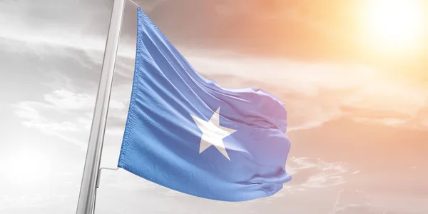 Somálsko Národní Vlajkové Tkaniny Vlnící Krásném Zakaleném Pozadí — Stock fotografie