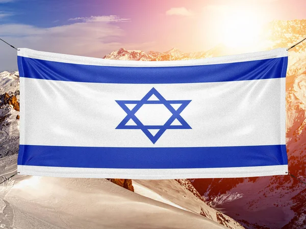 Israel National Flag Cloth Fabric Waving Beautiful Mountain Background — Stock Photo, Image