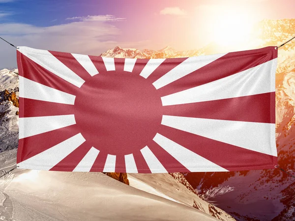 Tecido Pano Bandeira Nacional Japão Acenando Belo Fundo Montanha — Fotografia de Stock