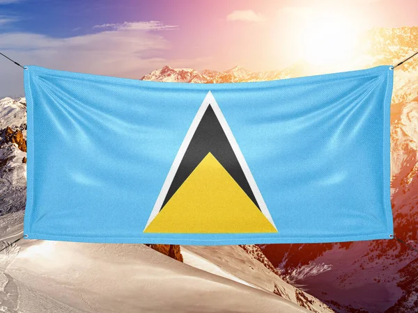Saint Lucia Nationale Vlag Doek Zwaaiend Prachtige Berg Achtergrond — Stockfoto