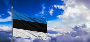 Estonya ulusal bayrak kumaşı güzel bir arka planda dalgalanıyor.