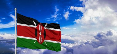 Kenya Ulusal Bayrak Kumaşı Güzel bir arka planda sallanıyor.
