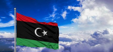 Libya ulusal bayrak kumaşı güzel bir arka planda dalgalanıyor.