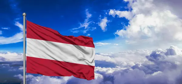 Østrig Nationalflag Klud Stof Vinke Smuk Sky Baggrund - Stock-foto