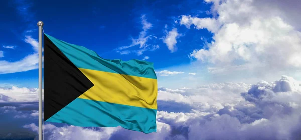 Bahamy Národní Vlajkové Tkaniny Vlnící Krásném Mraku Pozadí — Stock fotografie