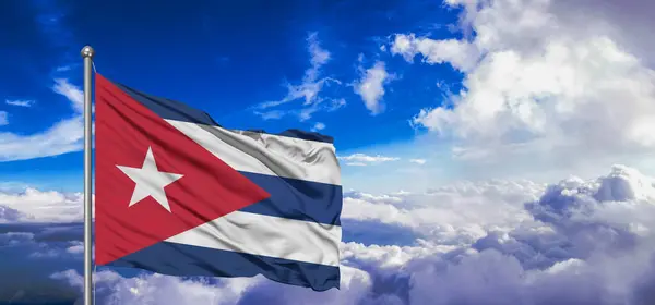 Kuba Národní Vlajkové Tkaniny Vlnění Krásné Obloze Pozadí — Stock fotografie