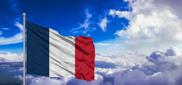 Francie Národní Vlajkové Tkaniny Vlnění Krásném Mraku Pozadí — Stock fotografie