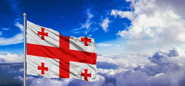 Gruzja Narodowa Flaga Tkanina Machanie Pięknej Chmurze Tło — Zdjęcie stockowe