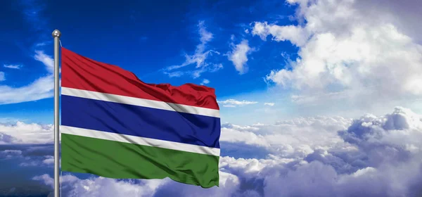 Gambia National Flag Cloth Fabric Waving Beautiful Cloud Background — Stock Photo, Image
