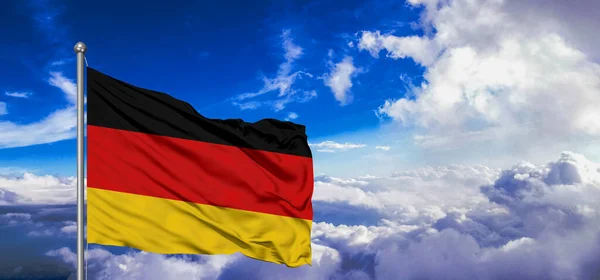 Tecido Pano Bandeira Nacional Alemanha Acenando Bela Nuvem Fundo — Fotografia de Stock