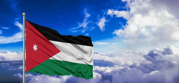 Jordan National Flag Cloth Fabric Waving Beautiful Sky Background — Stock Photo, Image