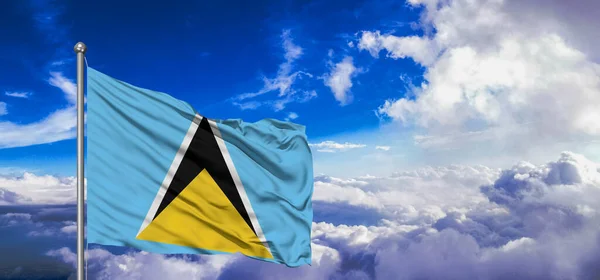 Saint Lucia Narodowa Tkanina Flagowa Macha Pięknym Tle Zachmurzone — Zdjęcie stockowe