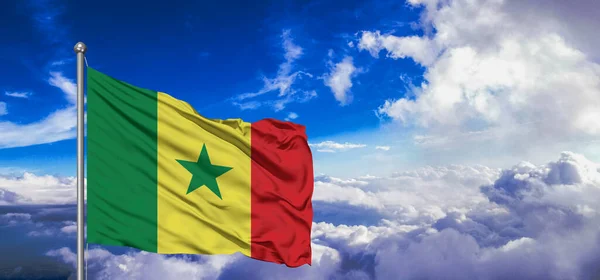 Senegals Nationalflagge Weht Schönen Himmel — Stockfoto