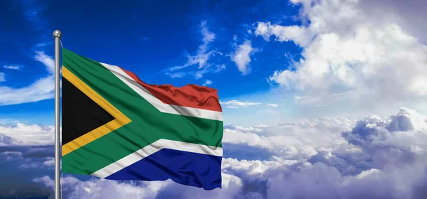 Sud Africa Bandiera Nazionale Stoffa Tessuto Sventolando Sul Bel Cielo — Foto Stock