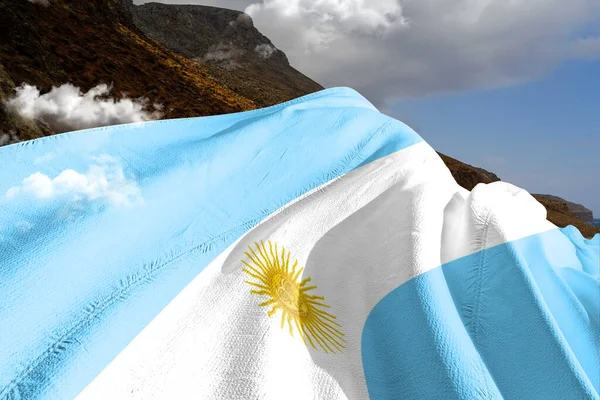 Arjantin Ulusal Bayrak Kumaşı Güzel Dağ Arkaplanında Sallanıyor — Stok fotoğraf