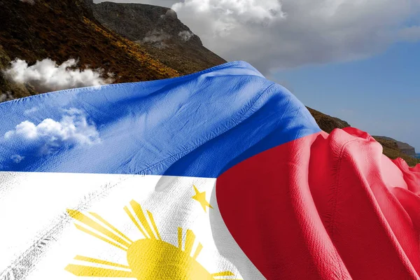 美しい空に揺れるフィリピン国旗の布背景 — ストック写真