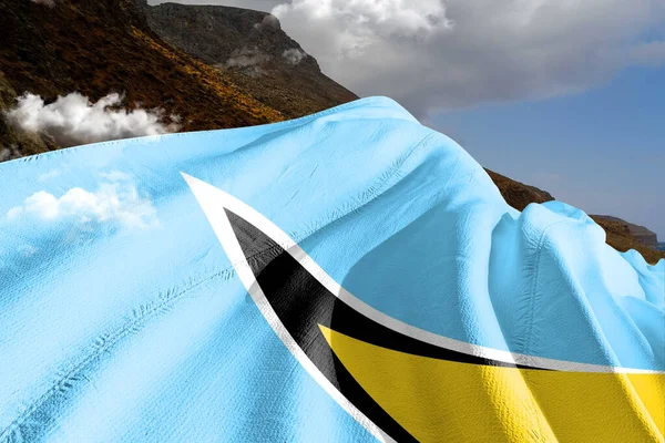 Saint Lucia Narodowa Tkanina Flagowa Macha Pięknym Niebie Tło — Zdjęcie stockowe