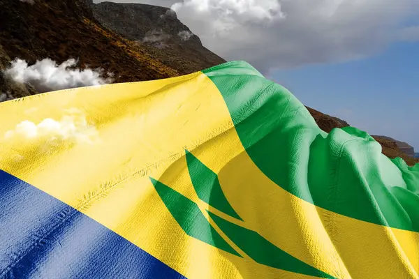 Άγιος Βικέντιος Και Γρεναδίνες Ύφασμα Εθνική Σημαία Κυματίζει Στο Όμορφο — Φωτογραφία Αρχείου