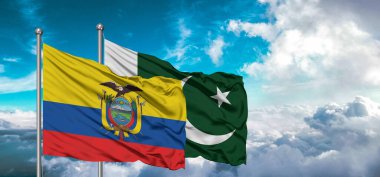 Pakistan ve Ekvador dostluk bayrağı güzel gökyüzünde dalgalanıyor.