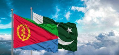 Pakistan ve Eritre 'nin bayrakları gökyüzünde güzel bir gökyüzü dalgalandırıyor..