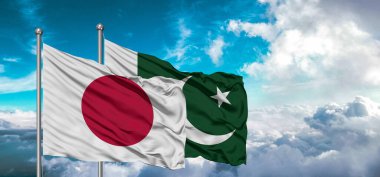 Pakistan ve Japonya 'nın bayrakları gökyüzünde güzel bir gökyüzü dalgalandırıyor..