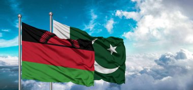 Pakistan ve Malawi dostluk bayrağı güzel gökyüzünde dalgalanıyor.
