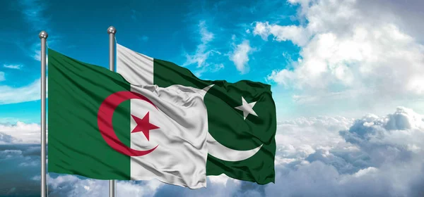 Flags Pakistan Algeria Friendship Flag Waving Sky Beautiful Sky — Stock Photo, Image